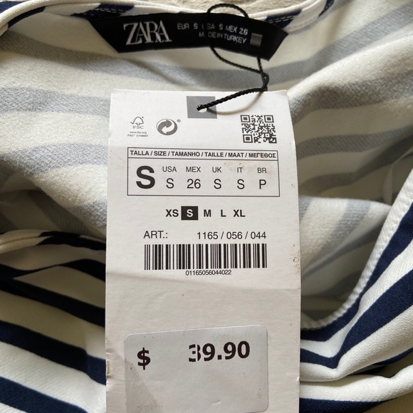 Zara Blue and White Stripped Top Easy Fit Sleeves - Picture 6 of 7